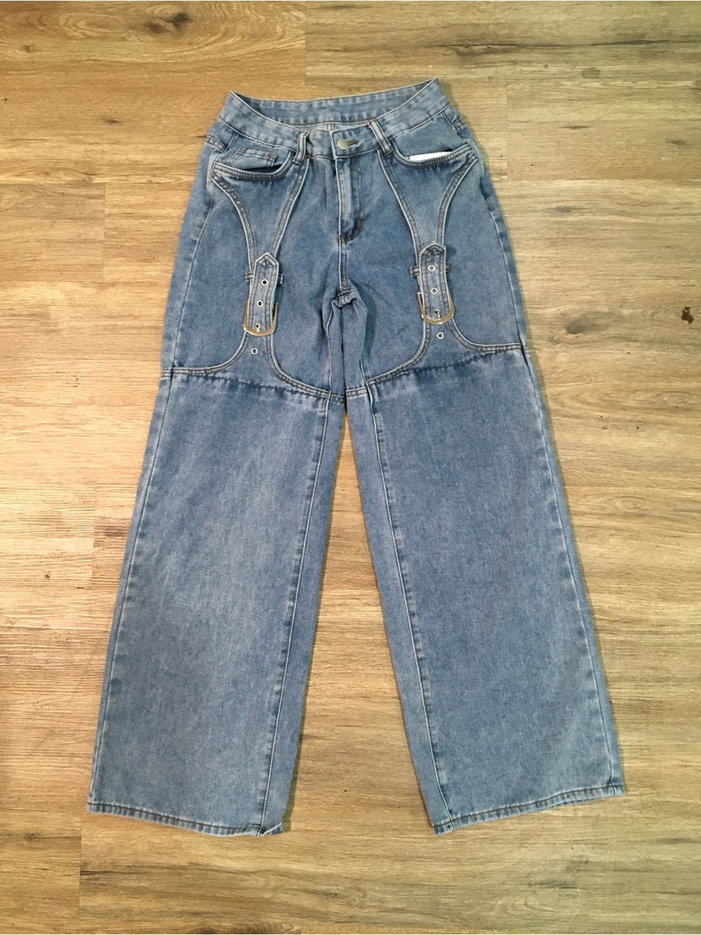 SHEIN Light Blue Denim Jeans with Yellow Accent
